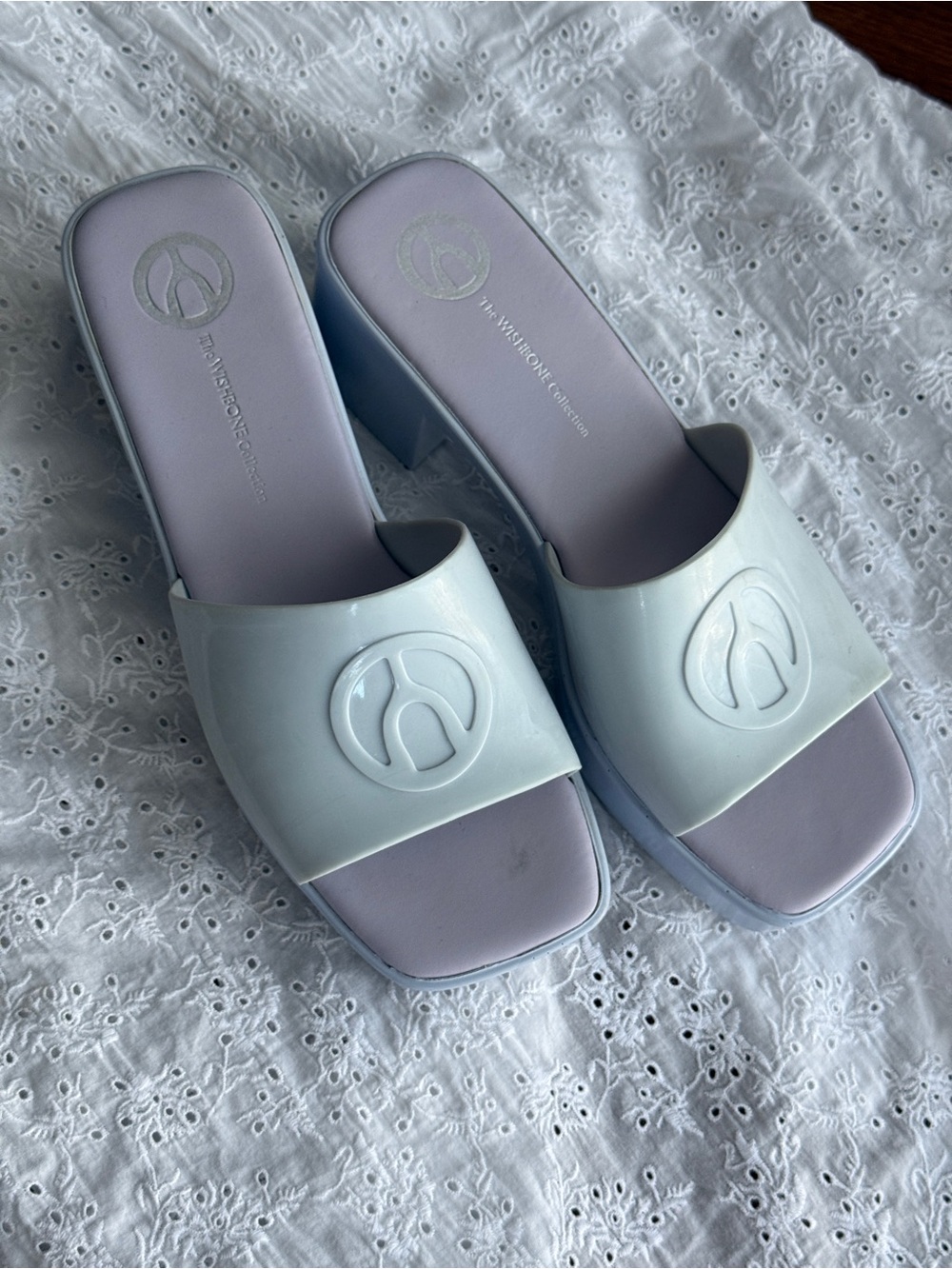 Wishbone Light Purple/Blue Chunky Platform Slide Heels - Women's Size 10